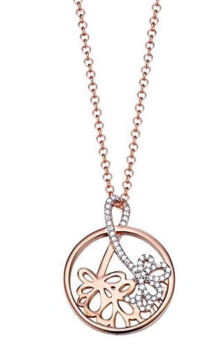 Esprit Damen Halskette Silber vergoldet Zirkonia delicate bouquet rose 42 cm weiß ESNL93178A420