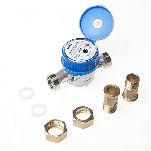 KATSU Medidor de Agua Fría 20 mm Plástico ABS Medidor de Flujo de Agua Doméstico de Jardín con Accesorios de Latón, Medidor de Contador Seco
