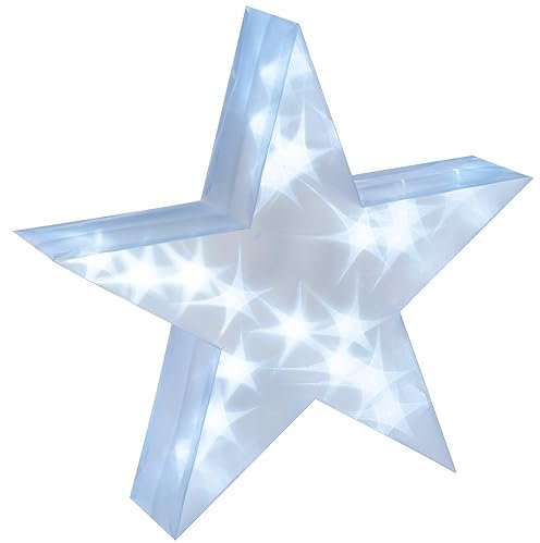PVC Stern 3D Holografie-Effekt Weihnachtsstern 35 cm 20 LED weiss Batterie Weihnachtsdekoration mit Timer Fensterdeko Dekostern Xmas