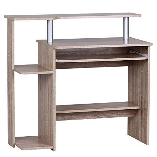 WOHNLING escritorio de la computadora DENNIS Sonoma roble 94 x 90 x 48 cm con bandeja para teclado | mesa de ordenador portátil sin ruedas con la parte superior | mesa de PC con bandeja de la impresora para ahorrar espacio | Escritorio par