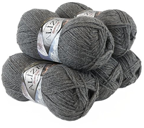 5 x 100g Strickgarn Strickwolle ALIZE BURCUM uni/einfarbig, wähle deine Farbe, Farbe:196 grau