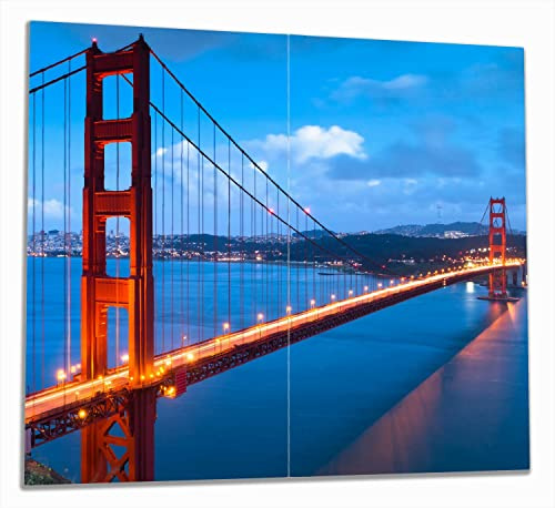 Wallario Herdabdeckplatte/Spritzschutz aus Glas, 2-teilig, 60x52cm, für Ceran- und Induktionsherde, Golden Gate Bridge in San Francisco USA