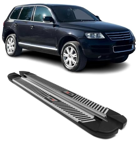 OMAC Trittbretter Seitenbretter Seitenschweller kompatibel mit VW Touareg 2002-2018 Alu Schwarz-Silber