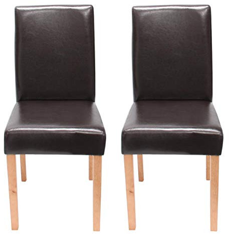 Mendler 2er-Set Esszimmerstuhl Stuhl Küchenstuhl Littau - Kunstleder, braun, helle Beine