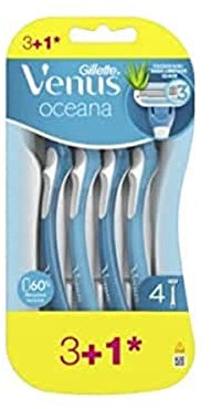 Gillette Venus Oceana Rasoio Donna 3 Lamette di Ricambio + 1 Gratis da 3 Lame, Rasatura Liscia con Striscia Idratante Aloe Vera, Usa e Getta