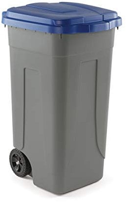 Mobil Plastic - Bidone Raccolta Differenziata 100L | Contenitore Rifiuti con Coperchio Blu | Pattumiere Ecologiche per Casa e Ufficio - Corpo Grigio Resistente