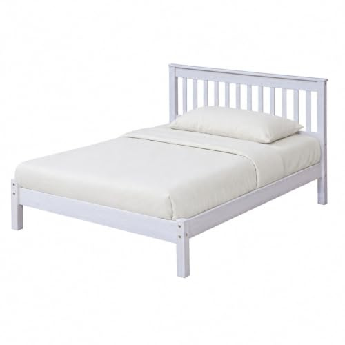 Core Products Corona Double Bed Frame Solid Wood (4'6) | White Waxed Pine Construction with Metal Detailing | Solid Wooden Slats & Slatted High Headboard | Underbed Storage Space | Bedroom Furniture