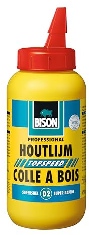 Bison Express Colle pour bois – Colle à bois extra forte et résistante à l'humidité, D2, sans solvant, doseuse, transparente, flacon de 750 g, plus résistante que le bois, peut être peinte