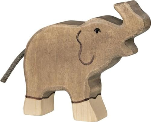 Holztiger Elefant, klein, Rüssel hoch, 80150