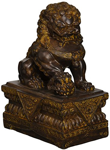 Design Toscano Male Chinese Guardian Lion Foo Dog Asian Decor Statue, 23 cm, Polyresin, Bronze Finish