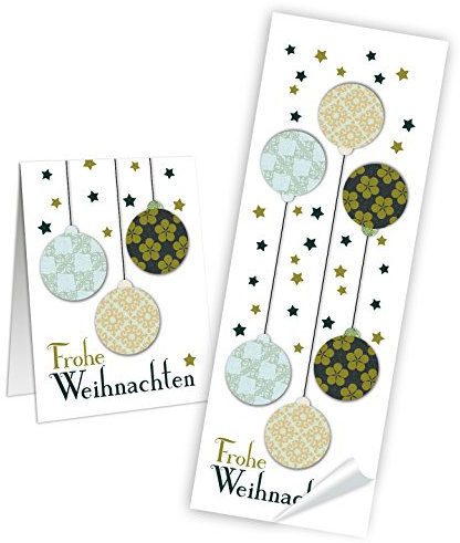 Logbuch-Verlag 10 Frohe Weihnachten Weihnachtssticker grün weiß neutral Weihnachtskugeln Geschenk-Aufkleber 5 x 14,8 cm