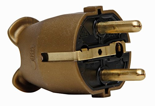 Kopp Schutzkontakt-Stecker, Kunststoff, IP 20, zentrale Einführung, 2 Schutzkontaktsysteme gem. Norm CEE 7/VII für Kabelquerschnitt bis 3 x 1,5 mm², gold, 175707005