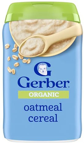 Gerber Stage 1 Baby Food, Organic Baby Oatmeal Cereal, 14g Whole Grains, Iron, Zinc & Vitamin B12, Infant Cereal