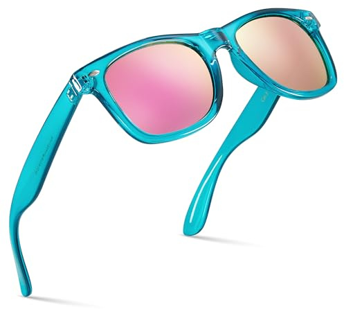 Lunettes de soleil rétro des années 80 - Monture translucide fluo colorée - Verres miroir - Rose