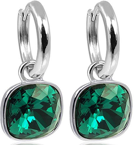 Silber-Creolen Charm Anhänger Grün Marken Kristalle Ohrringe 925 Sterling NOBEL SCHMUCK