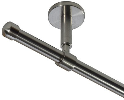 BASIT Gardinenstange Edelstahllook 16mm 1-läufig Decke Wand 400cm lang D11 | Gardinenstangenset einläufig Deckenmontage & Wandmontage Metall Vorhangstange 120-600cm wählbar Kappe E17