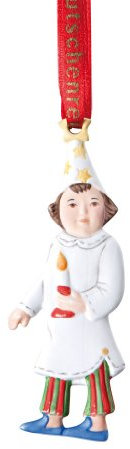 Hutschenreuther Hängender Schmuck Reliefanhänger flach Junge mit Kerze Dekoriert