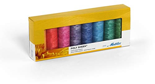 Mettler Poly Sheen Pastels-Kit 8er Nähgarn-Set: Hochglanzgarn für Stickereien und Dekorative Näharbeiten – 100% Polyester – PS81 Pastels-Kit - 200m Pro Rolle