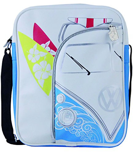 BRISA VW Collection - Volkswagen Unisex Retro-Vintage-Schulter-Umhänge-Reise-Tasche im T1 Bulli Bus Design (Surf/Weiß/26x33cm)