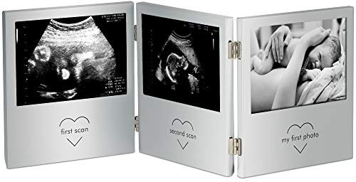 VonHaus Baby Scan Photo Frame for (3x) 5 x 3.5cm Photographs | Aluminium | Triple Hinge | Multi Aperture Collage Picture Display | Personalised Gift Idea for Expecting Mothers, Friends or Family