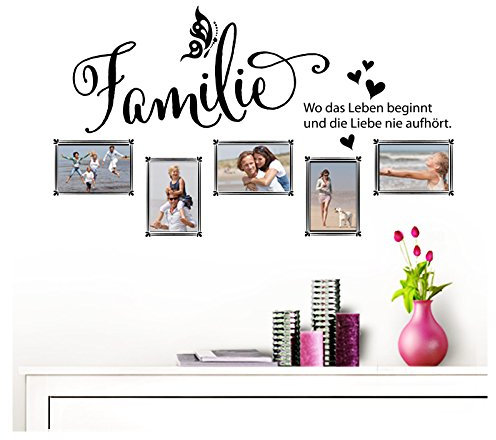 Grandora Wandtattoo Familie - Fotorahmen selbstklebend I schwarz (BxH) 84 x 49 cm I Aufkleber Sprüche für Wohnzimmer Modern Wandaufkleber W5000