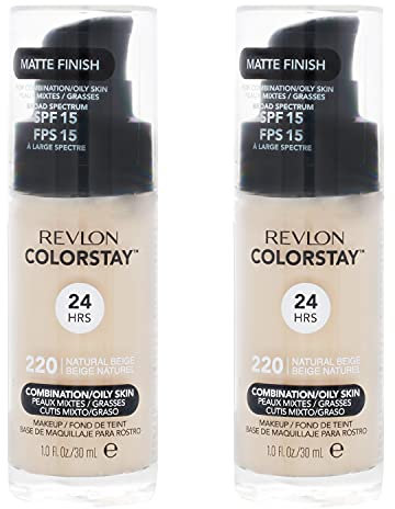 2 x Revlon Colorstay Pump 24HR Make Up SPF15 Comb/Oily Skin 30ml - Natural Beige