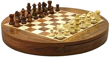 Solid Wood Sheesham Round Chess Set 14 Inch