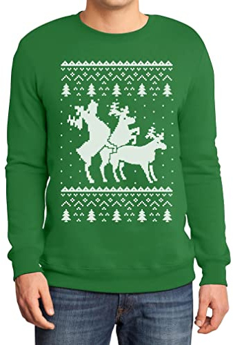 Pullover Herren Rehntier Dreier - Lustiger Männer Weihnachtspullover Sweatshirt