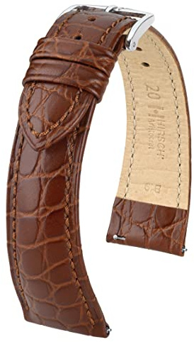 HIRSCH Krokodil Style Uhrenarmband Modell Aristocrat Größe Uhr 20 mm/Schließe 16 mm, Farbe Braun