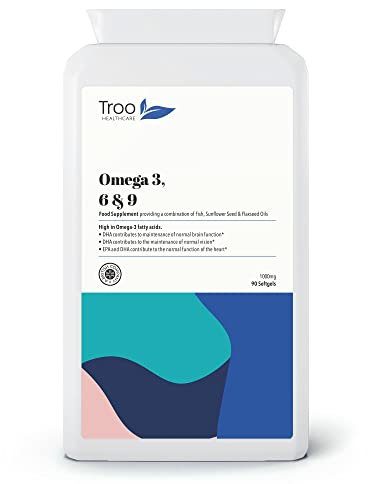 Troo Health Care Omega 3 6 9 Fish Oil 1000mg 90 Softgel Capsules - Essential Fatty Acids Including EPA, DHA & ALA for Daily Brain, Vision, Heart, Cholesterol, Pregnancy Support