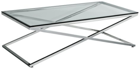 Premier Housewares Coffee Table with Stainless Steel Frame and Clear Tempered Glass, 40 x 130 x 65 cm