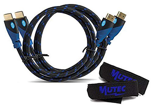MutecPower PREMIUM pack de 2 câbles HDMI a Haute Performance avec Ethernet 1.4a (2M) + 2 attaches câbles - Soutien 3D & Chaine Audio Retour (ARC) 1080p- Haute Définitions - 2 Mètres