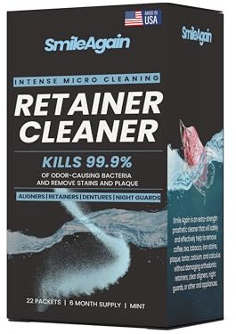 Smile Again Retainer Cleaner - 180 Cleanings (0.17 Per Cleaning) 22 Pack/6 Month Supply - for Clear Aligners, Dentures, Retainers, Mouth Guards & Night Guards - Cleaning Crystals, Mint