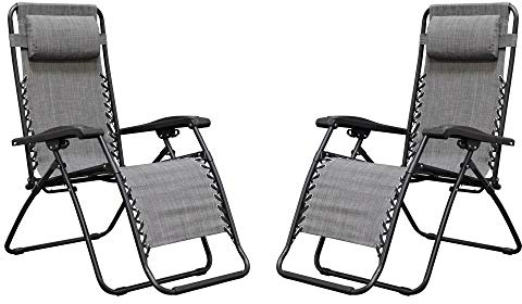 Caravan Canopy Infinity Zero Gravity Steel Frame Patio Deck Chair, Grey (Pair)