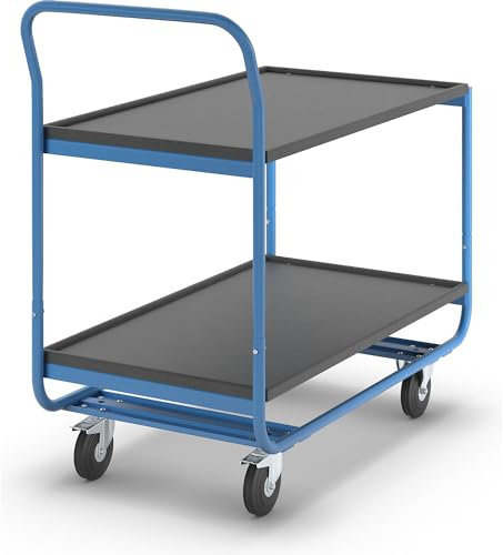 eurokraft | pro | Tischwagen | Tragfähigkeit 150 kg | 2 Ladeflächen mit Abrollrand | Vollgummibereifung | spurlos