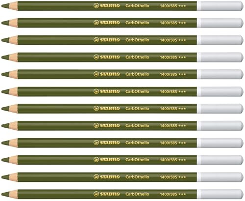 STABILO CarbOthello - Chalk-Pastel Pencil | Pack of 12 - Olive Green