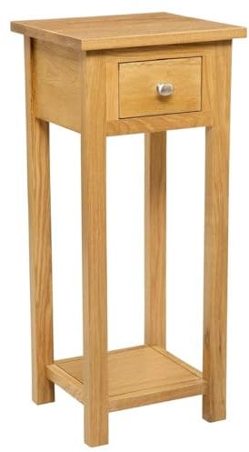 Hallowood Furniture Waverly Oak Tall Side Table with Drawer and Shelf, Solid Wooden Small Console Table in Light Oak Finish, Lamp, Telephone, Tall Plant Stand for Hallway & Living Room