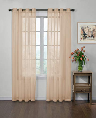 CurtainFresh Odor Neutralizing Sheer Voile Grommet Window Curtain for Bedroom or Living Room (1 Panel), 59 in x 63 in, Latte