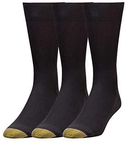 GOLDTOE Men's Metropolitan Crew Dress Socks, 3-Pairs, Black, Shoe Size: 12-16