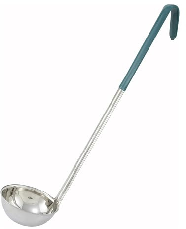 Winco Stainless Steel Ladle with Green Handle, 4-Ounce, Medium