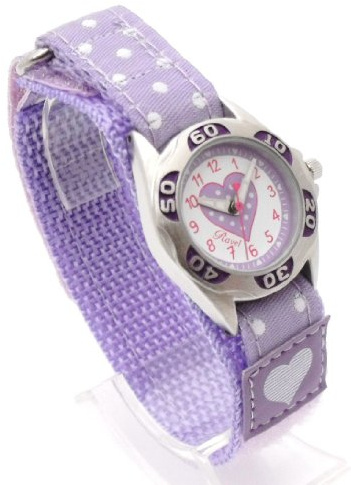 Ravel Girl's Lilac Polka Dot Patterned Easy Fasten Strap Watch