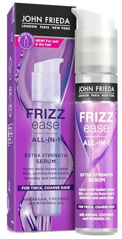 JOHN FRIEDA - Frizz Ease Todo en 1 Sérum Extrafuerte 50 ml, Antiencrespamiento para Cabellos Rebeldes, Protección contra el Calor y la Humedad, Intensifica el Brillo