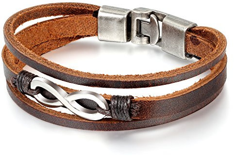 Flongo Lederarmband Partnerarmbänder Freundschaftsarmbänder, Leder Armband Armreif Kordelkette Schwarz Braun Silber Infinity Unendlichkeit Ewigkeit Lieben Zeichen Symbol 8 Herren,Damen