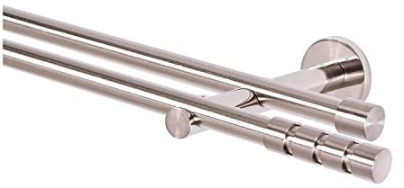 MDEKOR Gardinenstange 2 läufig 120 cm | Vorgangstange doppelläufig Wandmontage in Edelstahl - Optik gebürstet