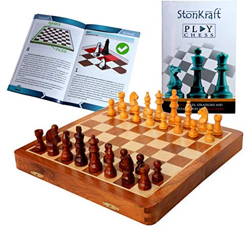 Stonkraft Wooden Chess Board Set - Magnetic Wooden Chess Pieces Set with Storage