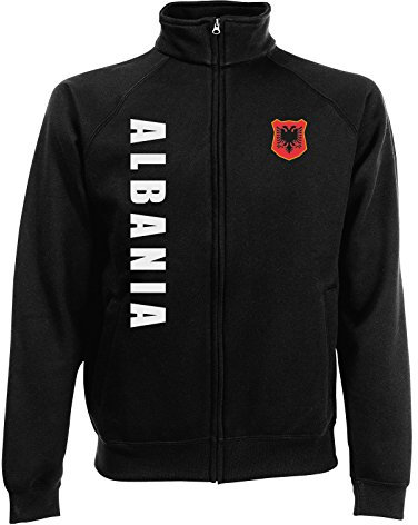 AkyTEX Albanien Shqiperia EM-2020 Sweatjacke Wunschname Nummer Schwarz M