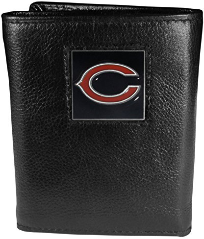 NFL Siskiyou Sports Mens Chicago Bears Deluxe Leather Tri-fold Wallet Packaged in Gift Box One Size Black