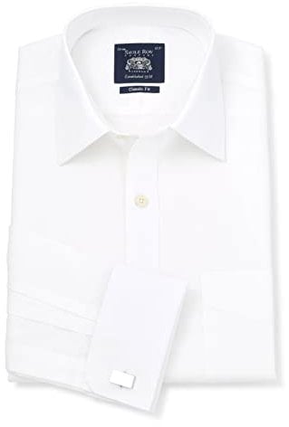 THE SAVILE ROW COMPANY LONDON Men's Classic Fit Cotton Poplin Double Cuff Formal Shirt - White - 16 Collar