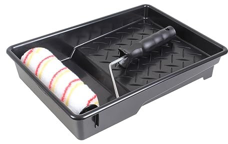 Fit For The Job Lot de 3 pièces Rouleau 175mm pour peinture artisanale de peinture-émulsion sur murs et plafonds - Manchon poils moyens pour surfaces lisses et semi-lisses avec monture et bac