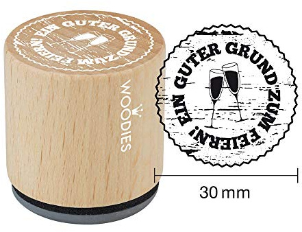 Woodies Stempel Guter Grund zum Feiern, Lernen Holz, 3,4 x 3,4 x 3,5 cm